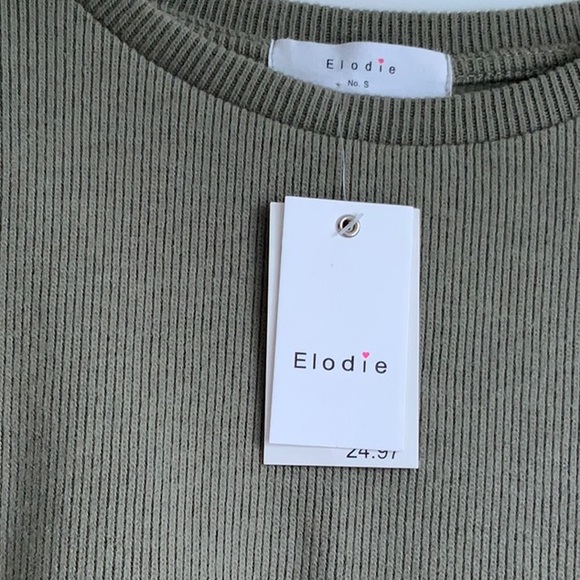 ELODIE Crew Neck Pullover Sweatshirt Crop Elastic Waist in Sage Green NWT - Picture 3 of 4